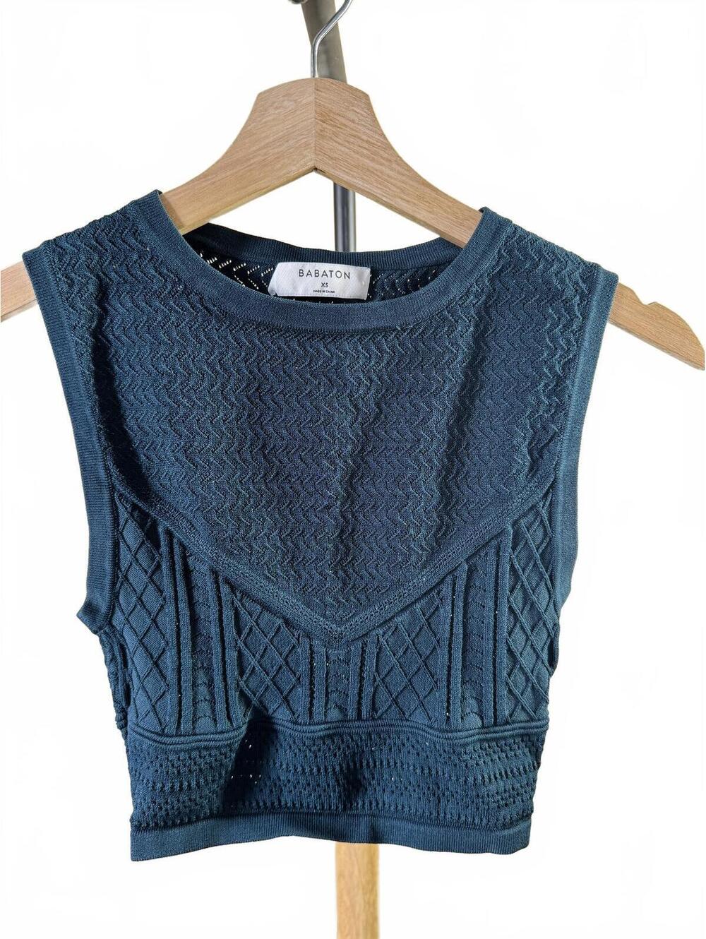 Babaton GreenTextured Knit Crop Tank Top